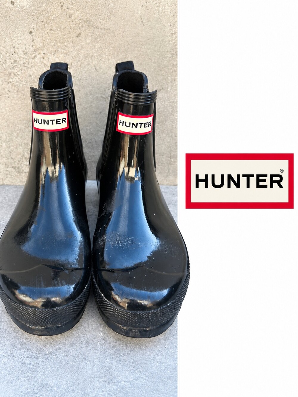 Hunter Original Black Gloss Chelsea Rain Boots Waterproof Women’s Size 9